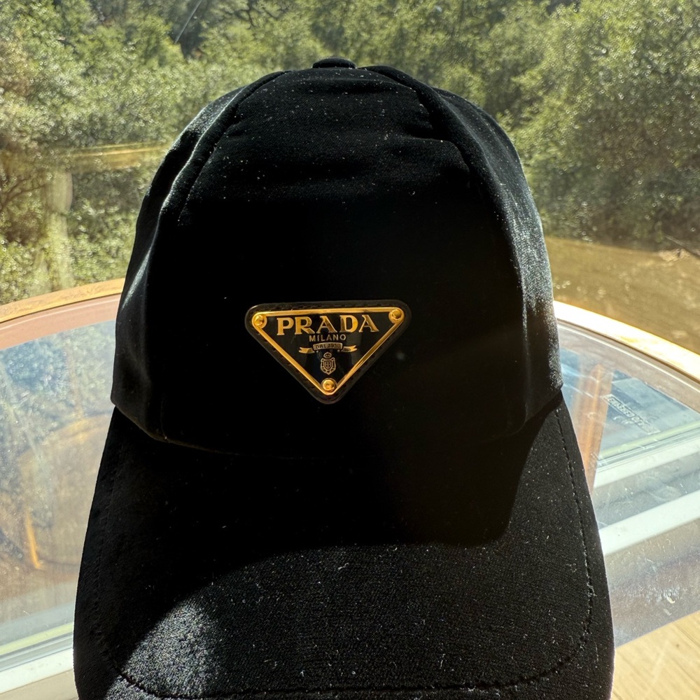 Prada Black Velvet Cap with Gold Logo